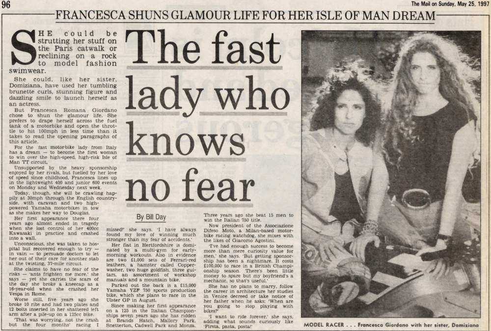 The Fast Lady Who Knows No Fear - Mail on Sunday - 25 May 1997