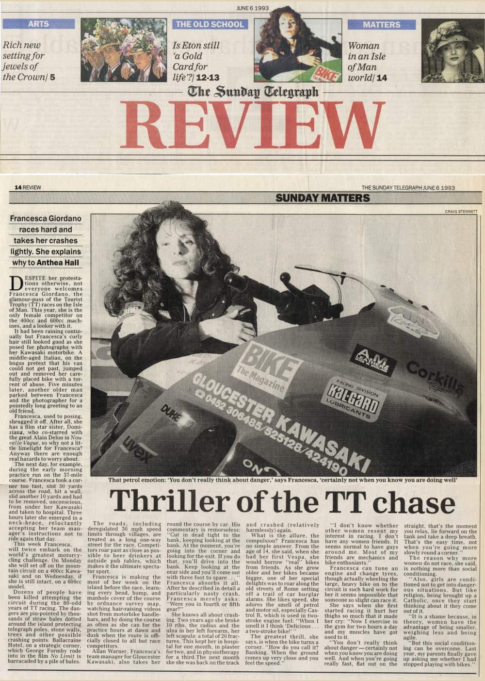 Thrill of the TT Chase - Sunday Telegraph - 6 June 1993